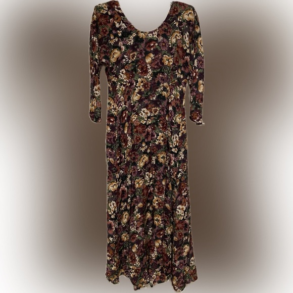 Vintage Chorus Line Rayon Purple Green Scoop Neck Prairie Dress Women 9/10 - Picture 1 of 6